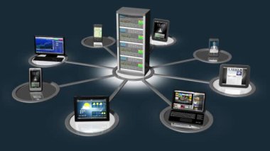 Sinema. Üç boyutlu illüstrasyon. Dijital dünya geçmişi. Sıfırın dizisi ve insanlar, sosyal ağlar ve infotmatik cihazlar arasındaki küresel bağlantı kavramı 