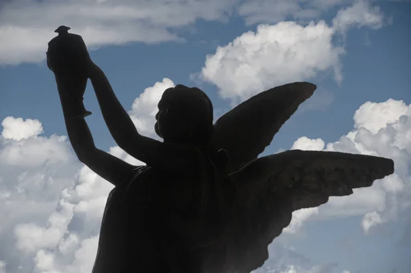 Statue Sculpture Portrait Anges Avec Des Ailes Cimetière Monumental — Photo