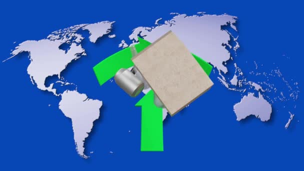 Vídeo Animación Ecología Reciclaje Símbolo Del Reciclaje Gira Torno Los — Vídeo de stock