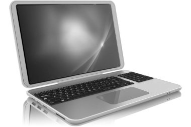 Laptop beyaz arka plan üzerinde gri açıldı