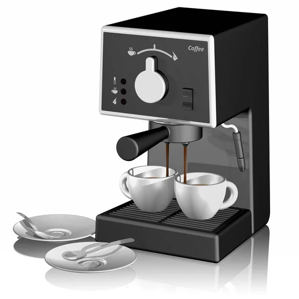Kávé Csésze Kávéfőző Gép Fehér Alapon — Stock Fotó