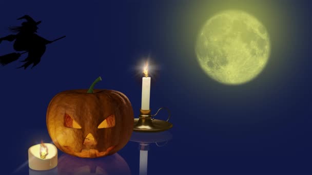 3D例证 万圣节 Hag 飞行的女巫在夜间越过了图像 发生在秋天 10月 11月 — 图库视频影像