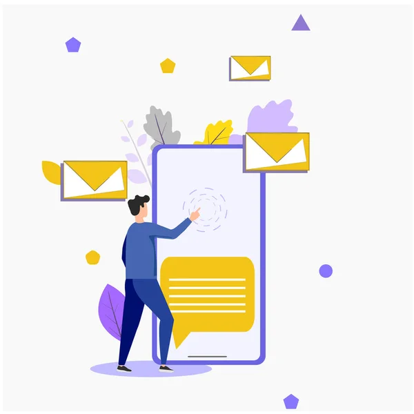 Mutlu adam önemli bir mektup almış. İş adamı ya da yönetici ve elinde bir zarf var. Modern vektör illüstrasyonu. Bölüm 10