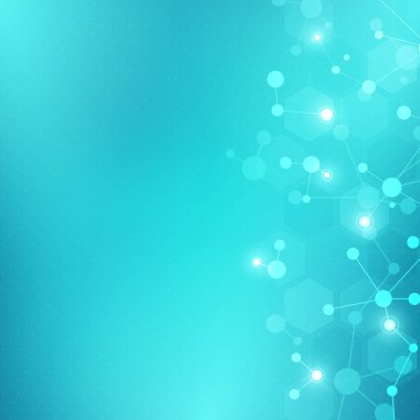 Moleküllerin soyut arka planı. Moleküler yapılar veya DNA ipliği, genetik mühendislik, sinirsel ağ, yenilik teknolojisi, bilimsel araştırma. Teknoloji, bilim ve tıp konsepti.