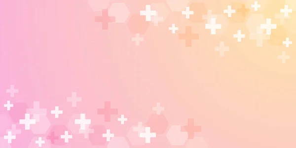 Illustration of a medical background with hexagons pattern and crosses.