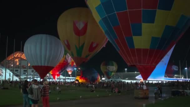 Air balloons festival, night view — ストック動画