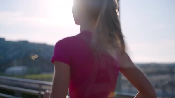 Athletic young woman is running in morning, healthy lifestyle — Vídeo de Stock