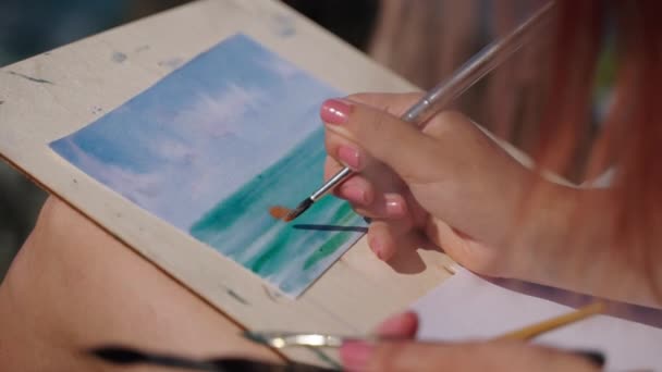 Brushstrokes på akvarell målning med marin scen — Stockvideo