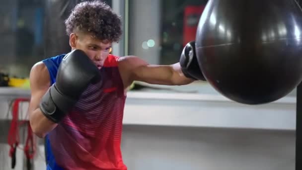 Estilo Vida Saudável Atividade Física Juventude Cara Preto Boxe Sozinho — Vídeo de Stock