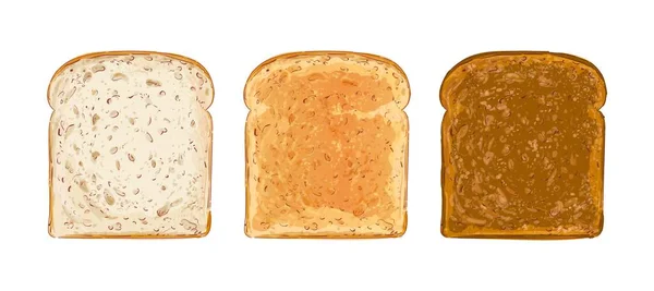 얇게 썬 빵 토스트 벡터 세트. 통밀흰 빵 한 조각이었습니다. 빵집, 음식, 구운 크라우 톤 조각 샌드위치용으로 말이야. 현실적 인 삽화 이미지. — 스톡 벡터