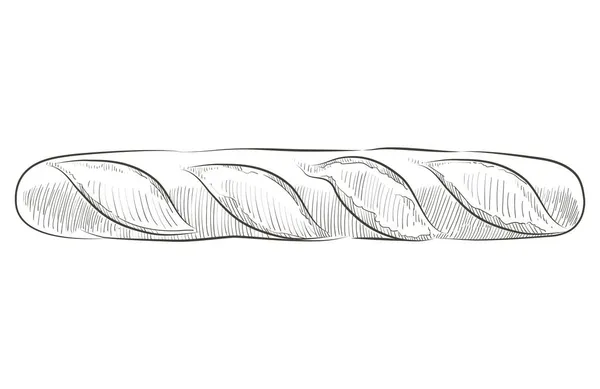 Fransız ekmeği baget. Uzun somun. Çavdar ekmeği. Vektör çizimi gerçekçi çizgi klasik illüstrasyonu. — Stok Vektör