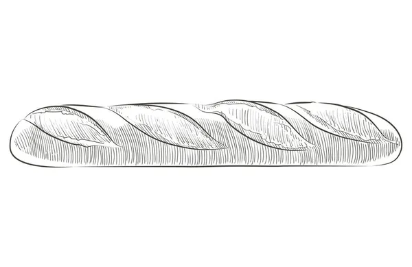 Fransk brödbaguette. Lång limpa. Råg fullkornsbakat bröd. Vektor skiss realistisk linje vintage illustration. — Stock vektor