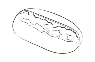 Bir somun ekmek. Çavdar ekmeği ya da tam tahıllı ekmek. Logo, simge. Eskiz gerçekçi çizgi klasik çizimi