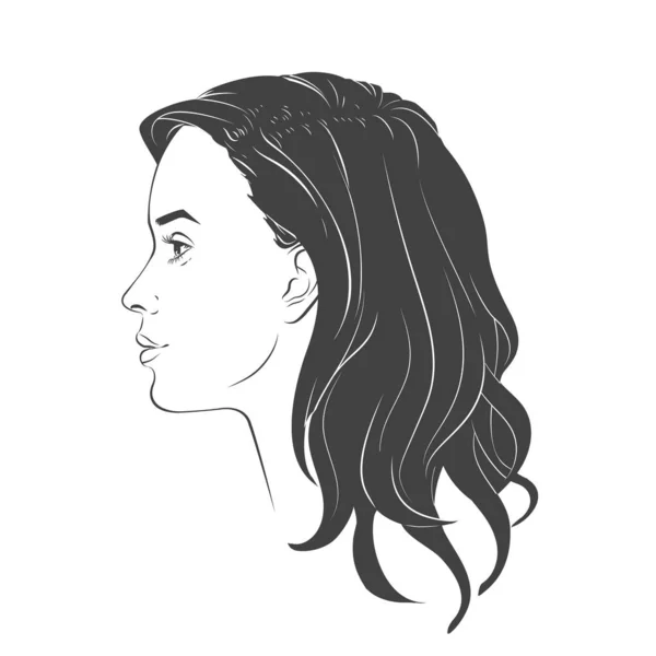 Woman Face Young Beautiful Girl Curly Long Wavy Hair Curls — Stock Vector