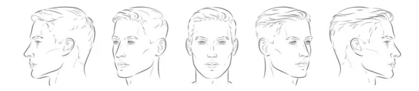 Ensemble Portrait Visage Homme Cinq Angles Vue Différents Tourne Une — Image vectorielle