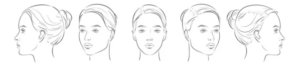 여자는 얼굴을 머리에 초상을 Vector Close Real Line Sketch — 스톡 벡터
