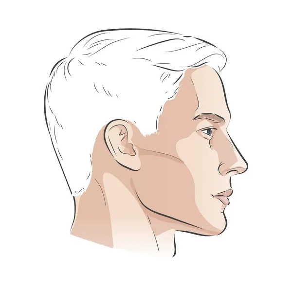 Obličej Postranního Profilu Mužský Portrét Mladého Krásného Chlapce Módním Účesem — Stockový vektor