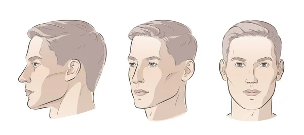 Ensemble Portrait Visage Homme Cinq Angles Vue Différents Tourne Une — Image vectorielle