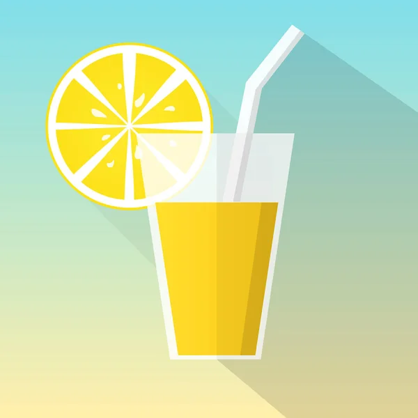 Juice Glass Icon Lemon Slice Flat Design Long Shadow Vector — Vettoriale Stock