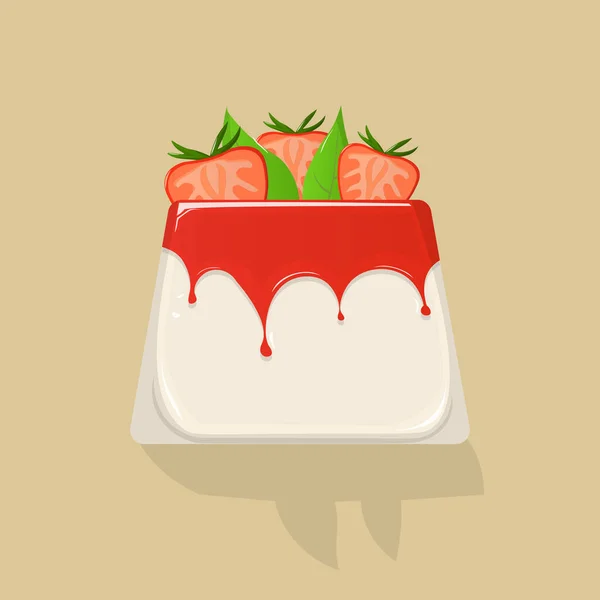 Çilekli panna cotta. İtalyan tatlı düz çizgi simgesi