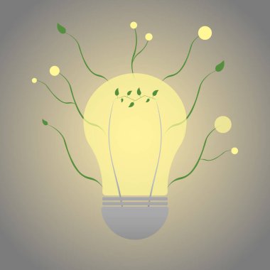 Shining Light Bulb with Green Leaves Vector illustration, logo