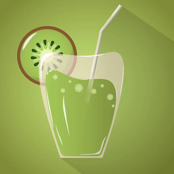 Juice Glass Kiwi Cocktail Icon Kiwi Slice Realistic Design Long — Stock Vector