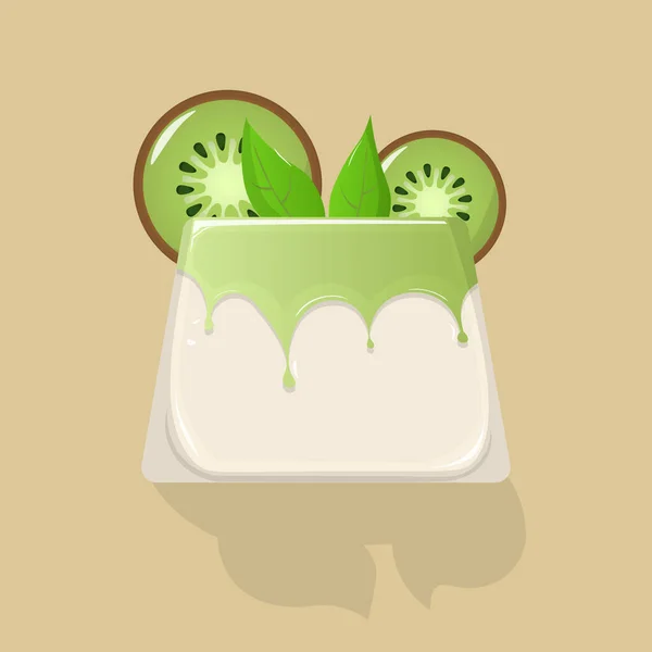 Panna Cotta Con Kiwi Icono Italiano Línea Plana Postre Ilustración — Vector de stock