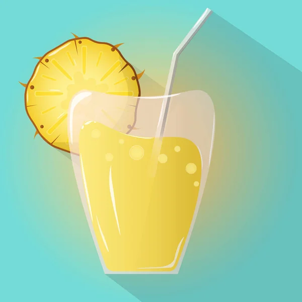 Glass Pineapple Juice Blue Background Summer Colorful Design Good Menu — Image vectorielle