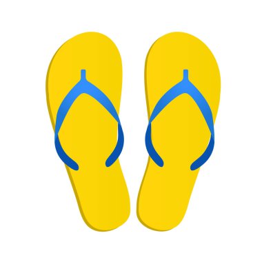 Parmak arası terlikler beyaz arkaplanda izole edilir. Terlik ikonu. Renkli parmak arası terlikler sarı, mavi çizgili. Vektör illüstrasyonu