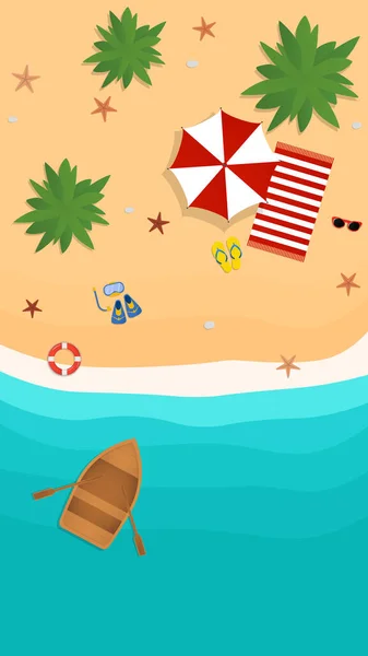 Top View Beach Background Aerial View Summer Vector Illustration — ストックベクタ