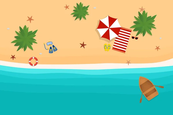 Yazın en üst manzaralı plaj arka plan hava manzarası. Vektör illüstrasyonu.