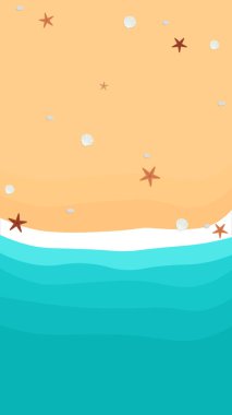 Plaj arka planında deniz yıldızı ve deniz yıldızının düz ikon tasarımı. vektör karikatür çizimi