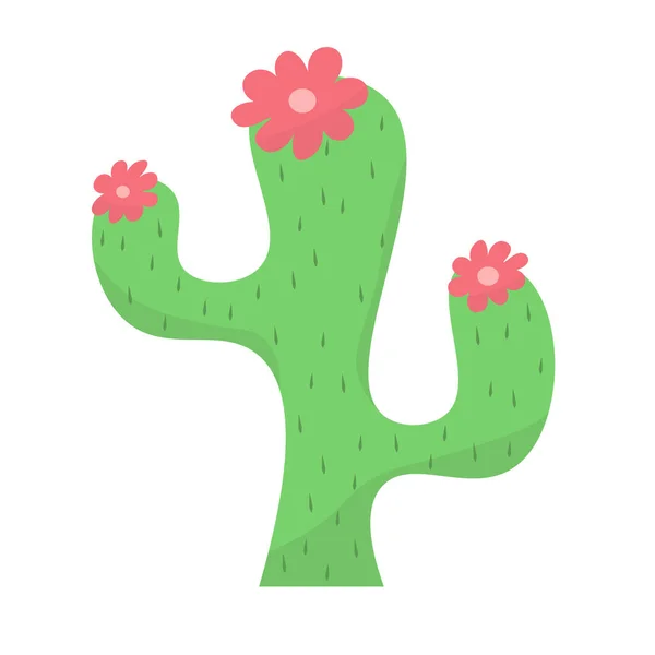 Cactus Lindo Suculento Con Flores Ilustración Dibujos Animados Vectoriales Estilo — Vector de stock