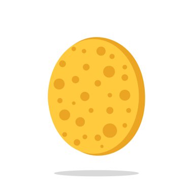 Sünger ikonu. Yıkanıp yıkanmak için yumuşak ve gözenekli malzemeden yapılmış sarı sünger. Çizgi film tarzında tasarım için beyaz arkaplanda izole edilmiş vektör illüstrasyonu.