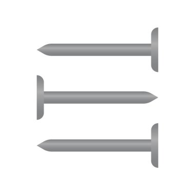 Beyaz arka planda metal çivi. Büyük çelik çiviler. Vektör çizgi film illüstrasyonu