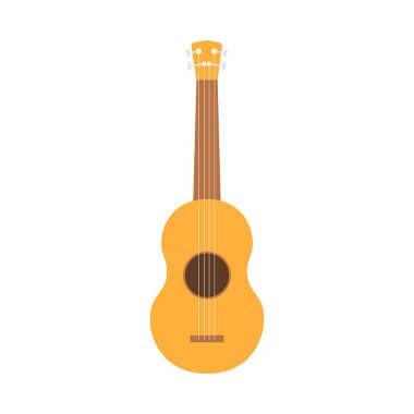 Beyaz arka planda Ukulele ya da ukelele izole edilmiş. Telli akustik müzik aleti. Hawaii 'nin küçük gitarı. Renkli düz vektör karikatür çizimi
