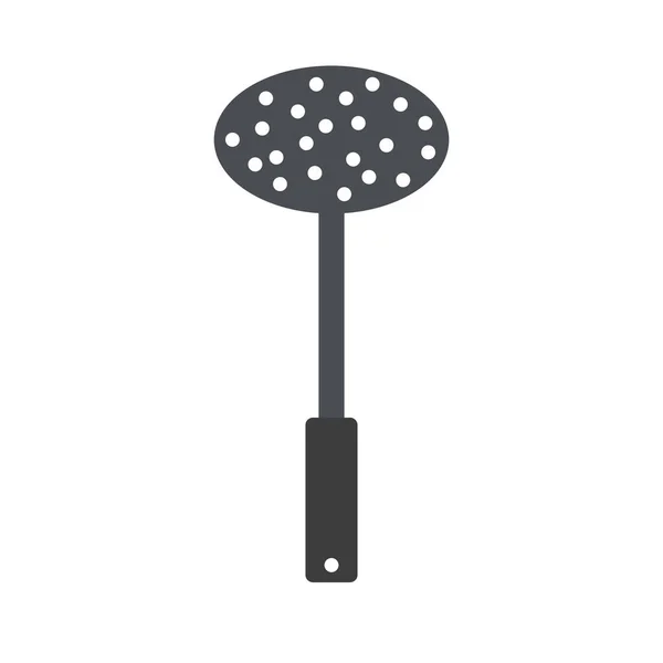 Kitchenware Steel Slotted Spoon Holes Ladle. vektör karikatür çizimi. Mutfak Aletleri. Logo ya da imza elementi.