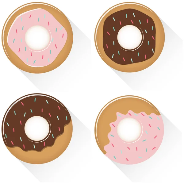 Ensemble Dessin Animé Coloré Donut Sucré Avec Glaçure Isolé Sur — Image vectorielle