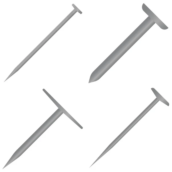 Metal Nail White Background Large Steel Nails Vector Cartoon Illustration — Stockvektor