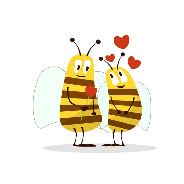 Valentinstag Hintergrund Mit Niedlichen Biene Cartoon Und Herz Zeichen Symbol — Stockvektor