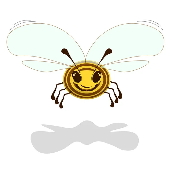 Cute Bee Cartoon Style Shadow Flat Vector Illustration — Stock Vector