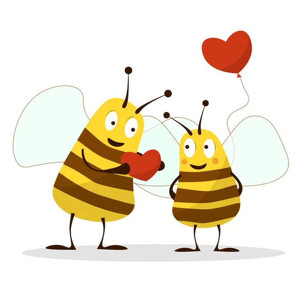 Valentinstag Hintergrund Mit Niedlichen Biene Cartoon Und Herz Zeichen Symbol — Stockvektor