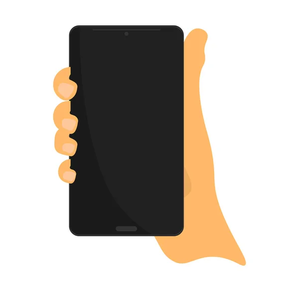 Hand Holding Smartphone White Background Flat Vector Cartoon Illustration — Stock Vector