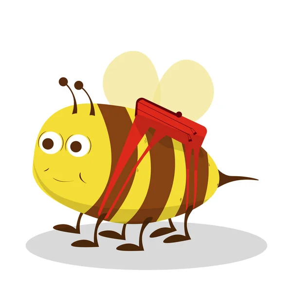 Cute Honey Bee Red Backpack Lovely Flying Insect Character Flat — Stock Vector