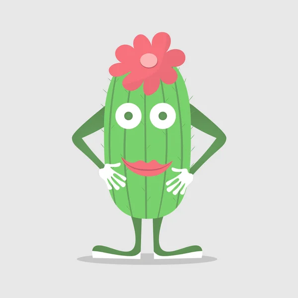 Şirin kaktüs ya da çiçekli sulu karakter, gölgeli düz çizgi film çizimi