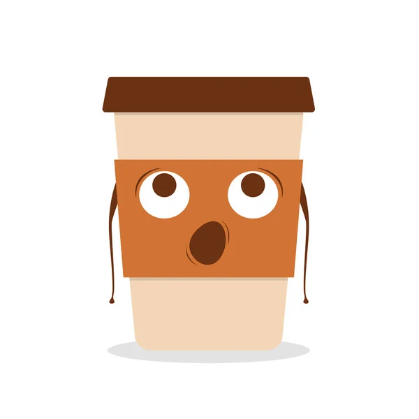 Güzel sürpriz kahve fincanı. Vektör düz çizgi film karakteri çizim simgesi. Beyaz arkaplanda izole edildi. Kahveniz hazır, konsepti kaldırın.