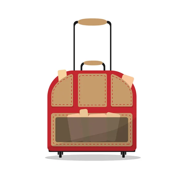 带轮子的卡通行李箱 在灰色背景上分离 矢量平面插图 — 图库矢量图片