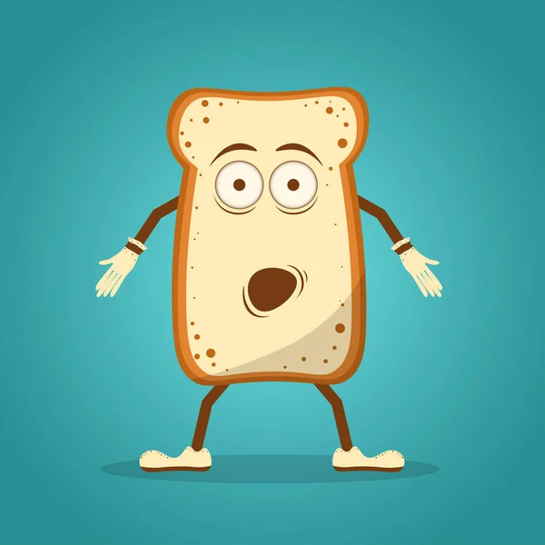Cute Śmieszne Zaskoczony Biały Chleb Tosty Charakter Wektor Płaska Linia — Wektor stockowy