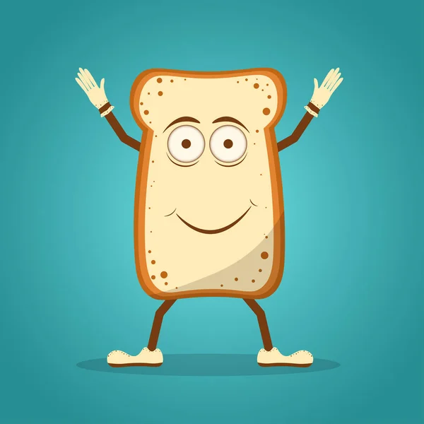 Cute Funny Happy White Bread Toast Character Vector Flat Line — Stock Vector