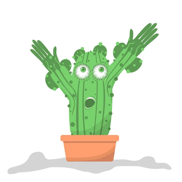 Lindo Cactus Sorprendido Personaje Suculento Ilustración Dibujos Animados Vectoriales Estilo — Vector de stock